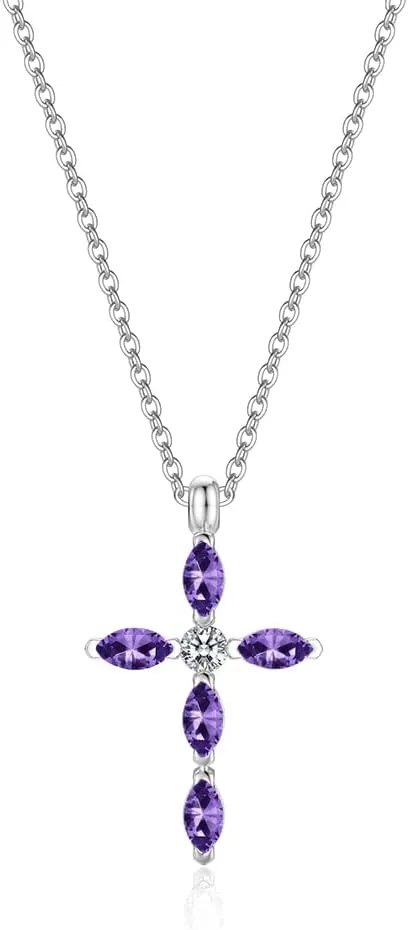 UEUC Silver Birth Stones Cross Necklace for Women Infinity Heart Religious Faith Zircon Cross Necklace for Ladies Jewelry Gifts 18 2 Chain