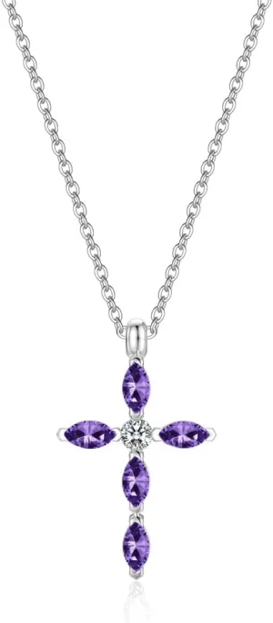 UEUC Silver Birth Stones Cross Necklace for Women Infinity Heart Religious Faith Zircon Cross Necklace for Ladies Jewelry Gifts 18 2 Chain