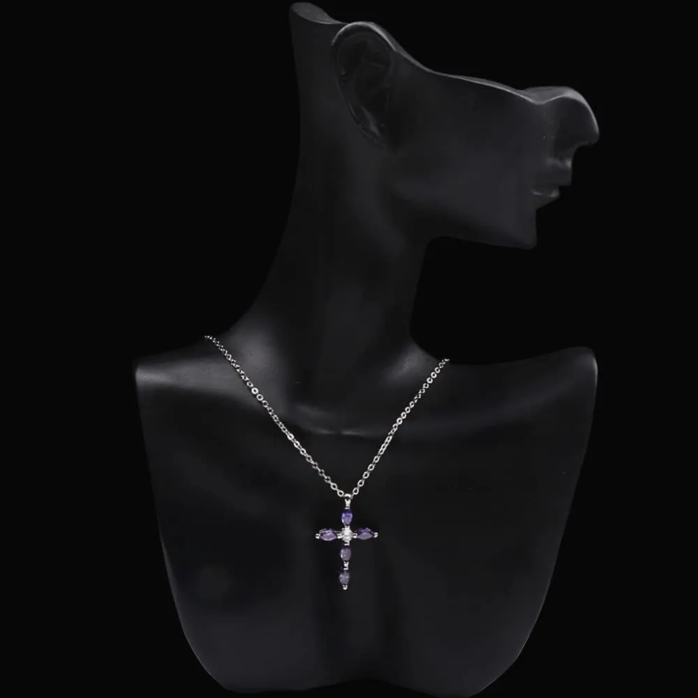 UEUC Silver Birth Stones Cross Necklace for Women Infinity Heart Religious Faith Zircon Cross Necklace for Ladies Jewelry Gifts 18 2 Chain