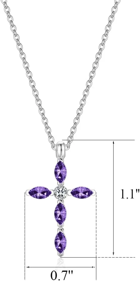 UEUC Silver Birth Stones Cross Necklace for Women Infinity Heart Religious Faith Zircon Cross Necklace for Ladies Jewelry Gifts 18 2 Chain
