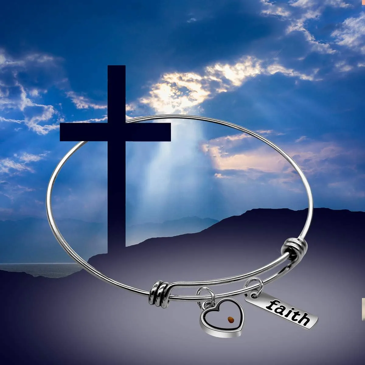 Uloveido 2.5 Inch Stainless Steel Faith Bangle Real Mustard Seed Bracelets Charm Jewelry for Christian Inspirational Gift Y558