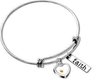 Uloveido 2.5 Inch Stainless Steel Faith Bangle Real Mustard Seed Bracelets Charm Jewelry for Christian Inspirational Gift Y558