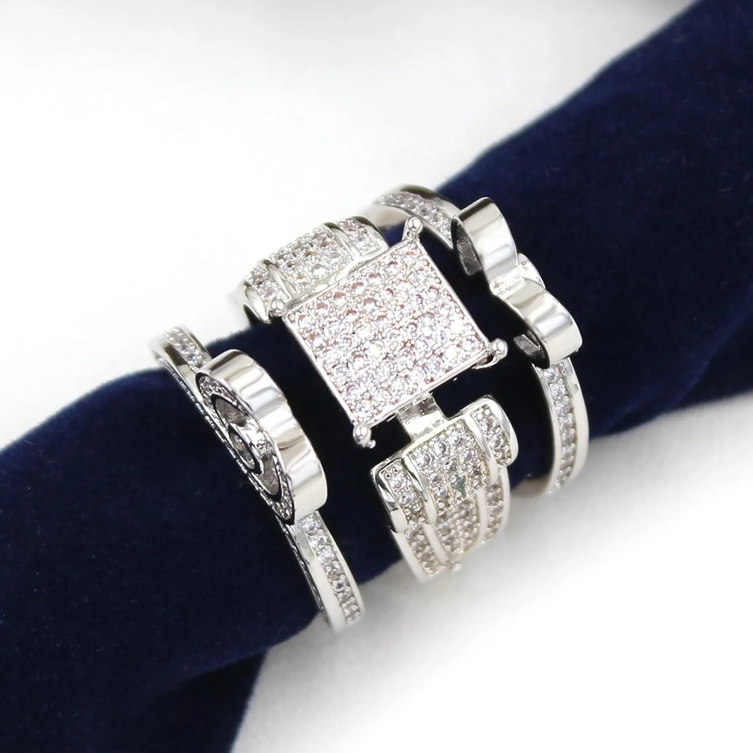 Uloveido 3 Pieces Bridal Stacking Rings Set Wedding Engagement Heart Rings Set Platinum Plated Jewelry Stacking Rings Set for Women Female Anniversary Ring Gift with Cubic Zirconia Stones Y451