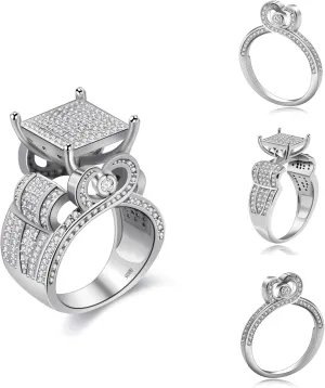 Uloveido 3 Pieces Bridal Stacking Rings Set Wedding Engagement Heart Rings Set Platinum Plated Jewelry Stacking Rings Set for Women Female Anniversary Ring Gift with Cubic Zirconia Stones Y451