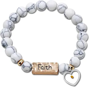 Uloveido Natural White Turquoise Green Pink Stone Powerful Encouragement Bracelets Charms Heart Mustard Seed Stretch Bracelet for Women Y1997