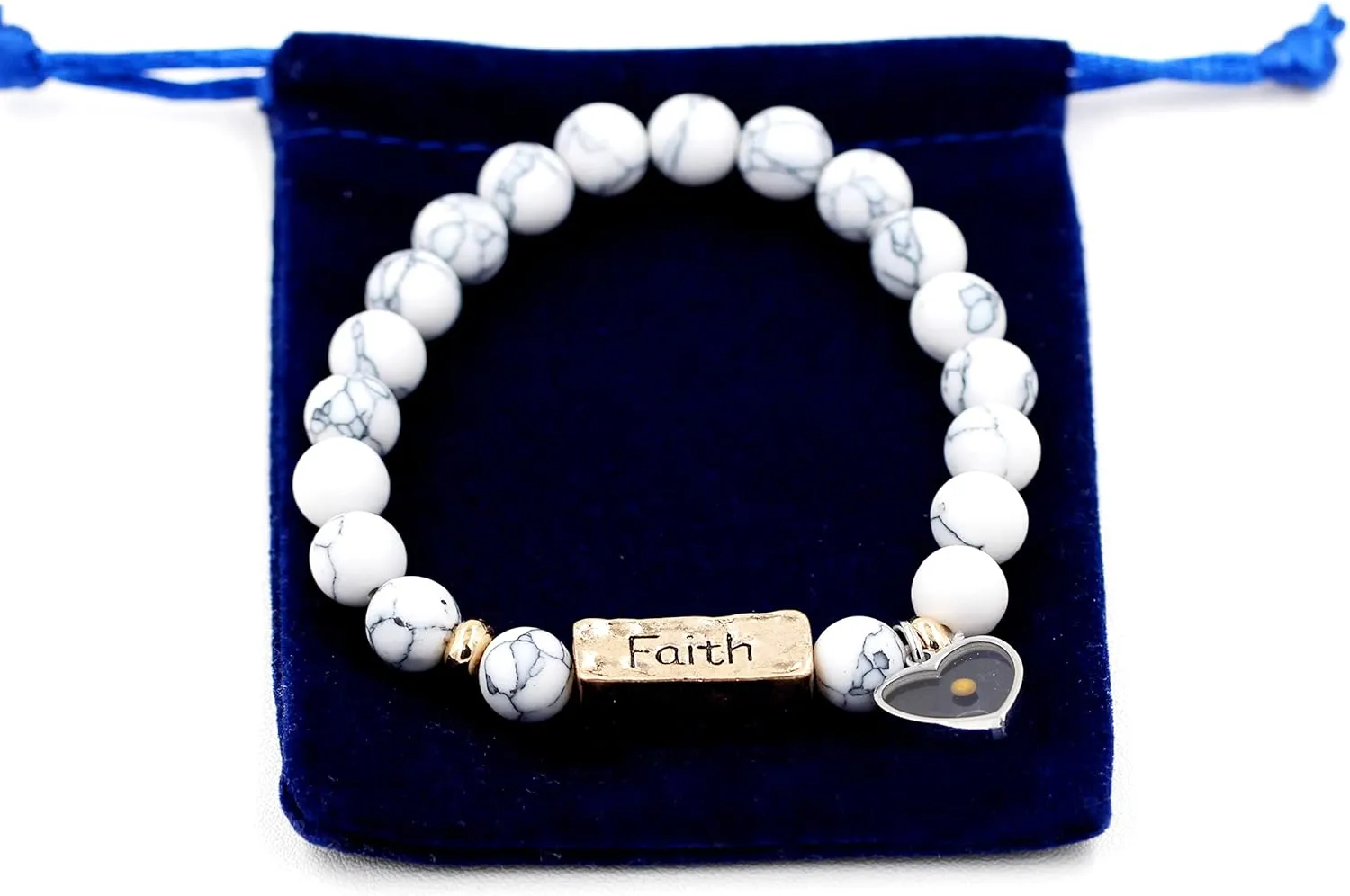 Uloveido Natural White Turquoise Green Pink Stone Powerful Encouragement Bracelets Charms Heart Mustard Seed Stretch Bracelet for Women Y1997
