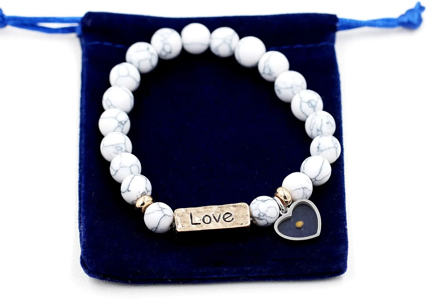 Uloveido Natural White Turquoise Green Pink Stone Powerful Encouragement Bracelets Charms Heart Mustard Seed Stretch Bracelet for Women Y1997