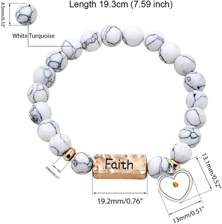 Uloveido Natural White Turquoise Green Pink Stone Powerful Encouragement Bracelets Charms Heart Mustard Seed Stretch Bracelet for Women Y1997