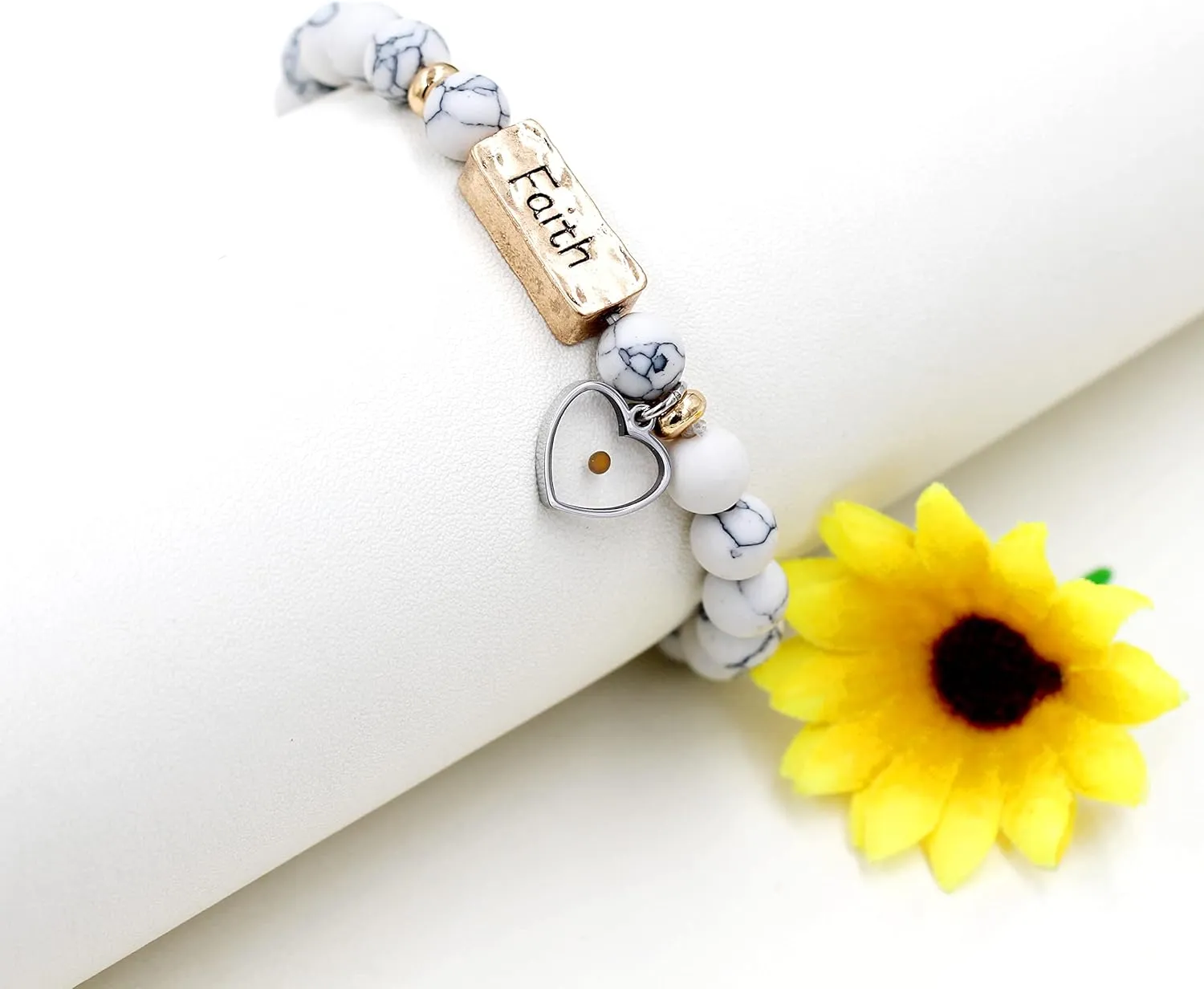 Uloveido Natural White Turquoise Green Pink Stone Powerful Encouragement Bracelets Charms Heart Mustard Seed Stretch Bracelet for Women Y1997