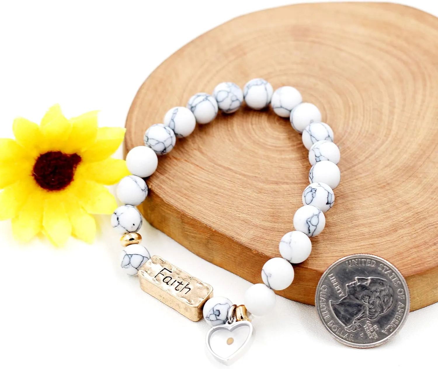 Uloveido Natural White Turquoise Green Pink Stone Powerful Encouragement Bracelets Charms Heart Mustard Seed Stretch Bracelet for Women Y1997