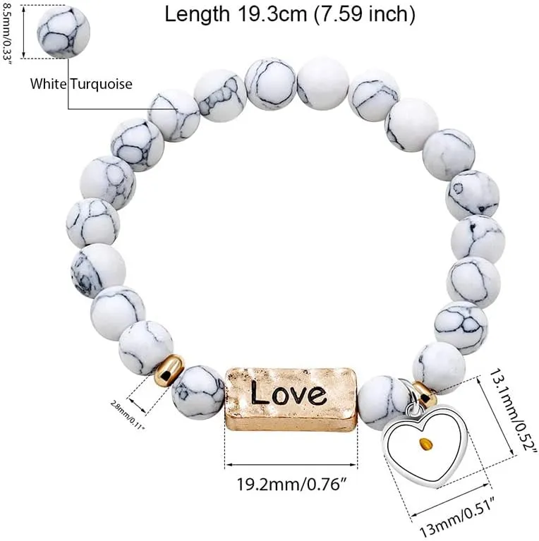 Uloveido Natural White Turquoise Green Pink Stone Powerful Encouragement Bracelets Charms Heart Mustard Seed Stretch Bracelet for Women Y1997