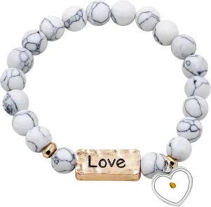Uloveido Natural White Turquoise Green Pink Stone Powerful Encouragement Bracelets Charms Heart Mustard Seed Stretch Bracelet for Women Y1997