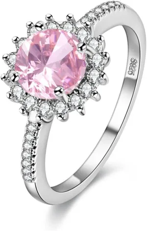 Uloveido Platinum Plated Pink Round Cubic Zirconia Sun Flower Rings for Women Y3522