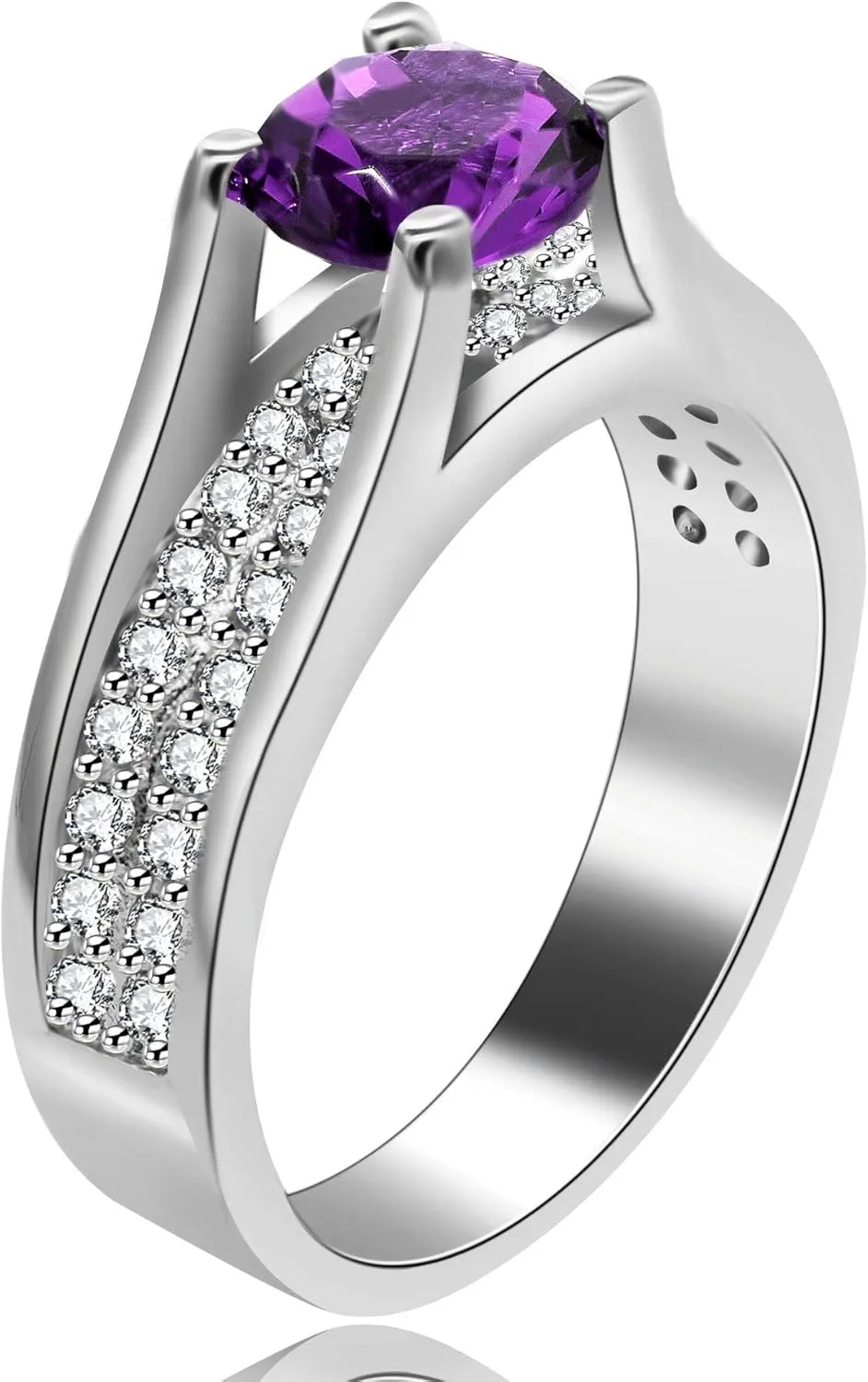 Uloveido Women's Platinum Plated Round Cut AAA Cubic Zirconia Wedding Band Promise Ring for Her with Birthstone Y006