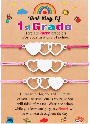 UNGENT THEM Back to School Bracelet Mommy and Me First Day of School Bracelet Matching Heart Mother Daughter Bracelets Set for Daughter Girls
