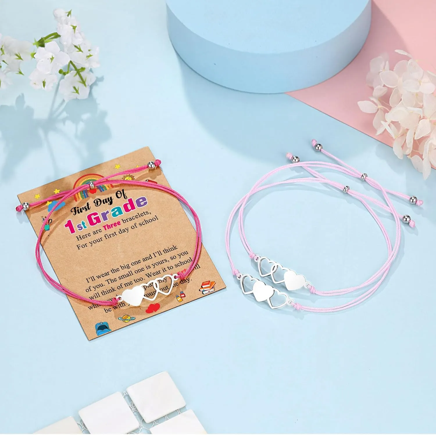UNGENT THEM Back to School Bracelet Mommy and Me First Day of School Bracelet Matching Heart Mother Daughter Bracelets Set for Daughter Girls