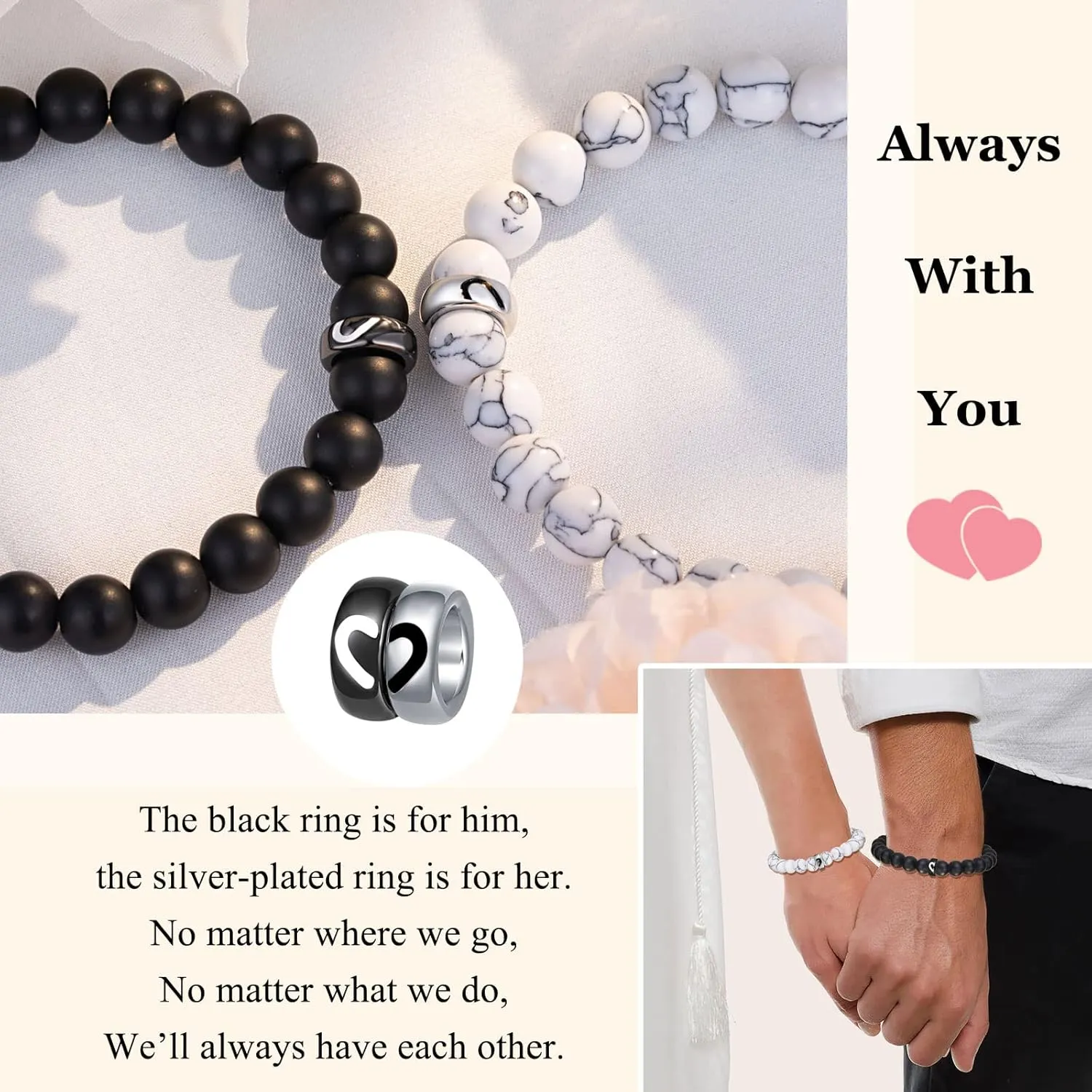 UNGENT THEM Matching Couple Ring Bracelets for Boyfriend Girlfriend Husband Wife Valentines Anniversary Birthday Engagement Gifts