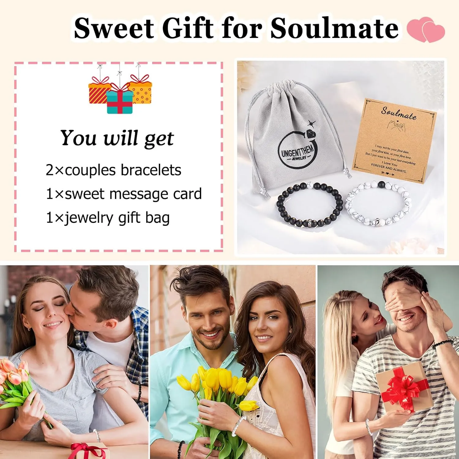 UNGENT THEM Matching Couple Ring Bracelets for Boyfriend Girlfriend Husband Wife Valentines Anniversary Birthday Engagement Gifts