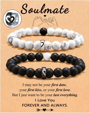 UNGENT THEM Matching Couple Ring Bracelets for Boyfriend Girlfriend Husband Wife Valentines Anniversary Birthday Engagement Gifts