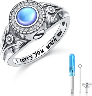 Urn Rings for Ashes for Women, 925 Sterling Silver Rose Flower/Sunflower/Red Cardinal/ Lotus Urn Ring Hold Loved Ones Ashes Forever In My Heart Keepsake Memorial Jewelry Cremation Rings for women