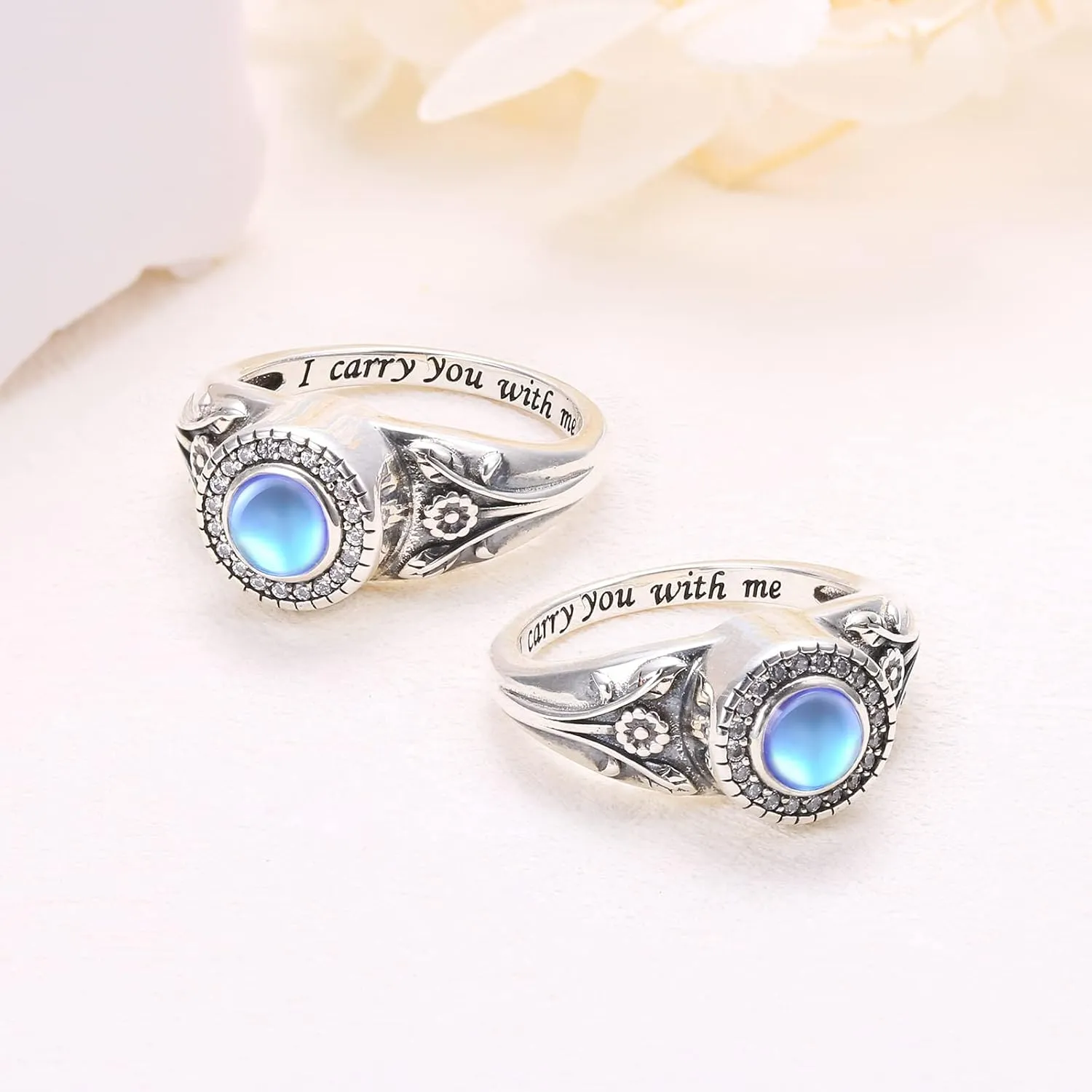 Urn Rings for Ashes for Women, 925 Sterling Silver Rose Flower/Sunflower/Red Cardinal/ Lotus Urn Ring Hold Loved Ones Ashes Forever In My Heart Keepsake Memorial Jewelry Cremation Rings for women
