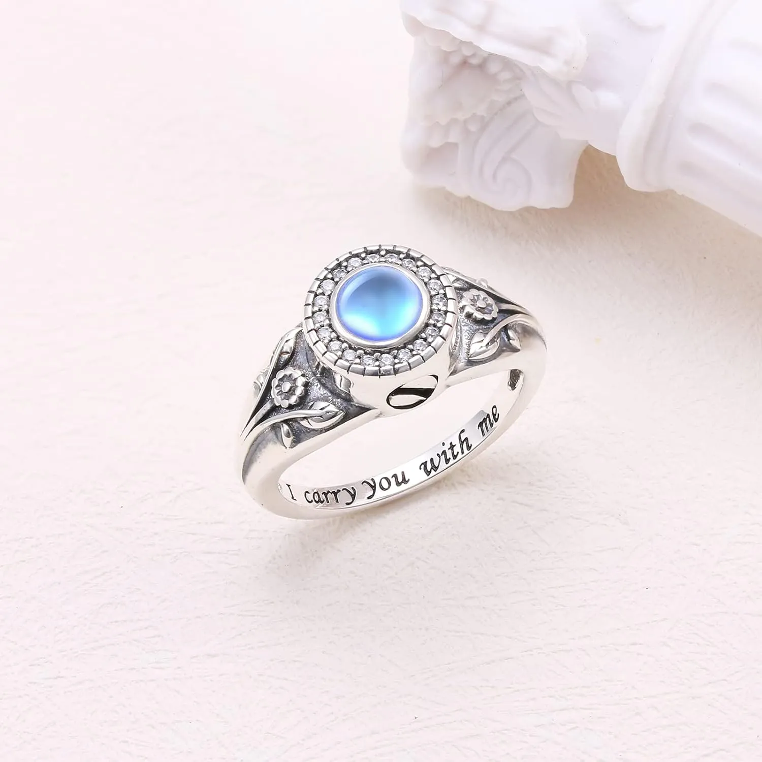 Urn Rings for Ashes for Women, 925 Sterling Silver Rose Flower/Sunflower/Red Cardinal/ Lotus Urn Ring Hold Loved Ones Ashes Forever In My Heart Keepsake Memorial Jewelry Cremation Rings for women