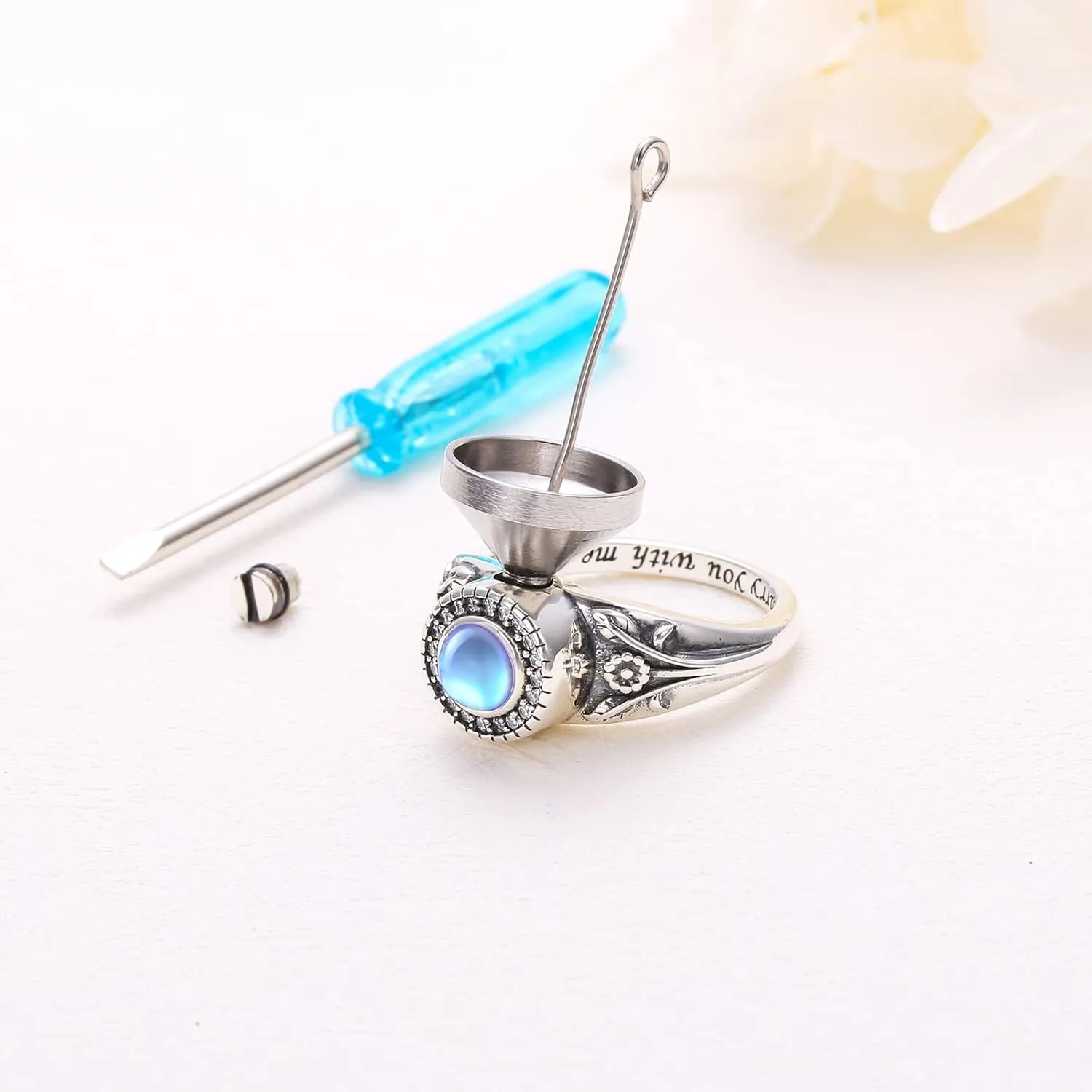 Urn Rings for Ashes for Women, 925 Sterling Silver Rose Flower/Sunflower/Red Cardinal/ Lotus Urn Ring Hold Loved Ones Ashes Forever In My Heart Keepsake Memorial Jewelry Cremation Rings for women