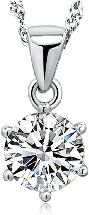 Valentines Day Gifts Simulated Round Diamond Pendant Necklace for Women Brilliant 925 Sterling Silver Chain Necklace Jewelry for Her Girlfriend Wife Mom Anniversary Birthday Gifts