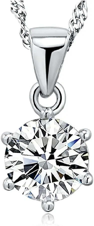 Valentines Day Gifts Simulated Round Diamond Pendant Necklace for Women Brilliant 925 Sterling Silver Chain Necklace Jewelry for Her Girlfriend Wife Mom Anniversary Birthday Gifts