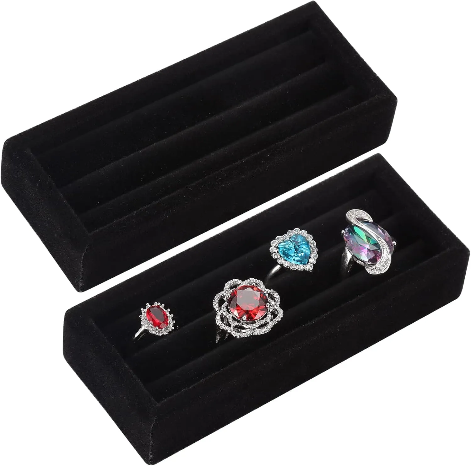 Valyria 2 Slots Velvet Small Ring Organizer Set of 2 Earrings Trays Showcase Display Storage Insert Holder for Jewelry Box, Drawer, Dresser