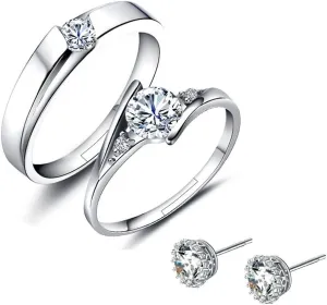 Vanski Men Women Promise Rings Couple Rings Set for Him and Her Adjustable Silver CZ Engagement Wedding Rings Band