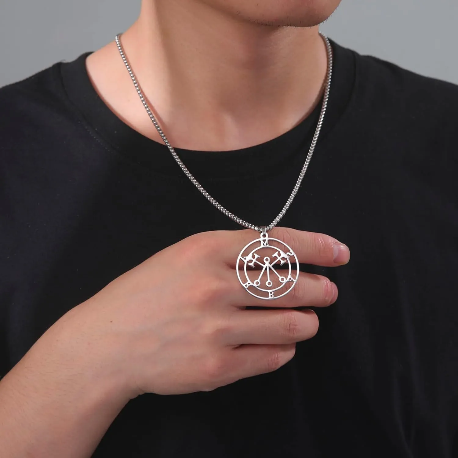 VASSAGO Marbas Necklace Satan Statement Necklace Demon Seal Barbas Necklace Stainless Steel Marbas Devil Symbol Solomon Key Jewellery