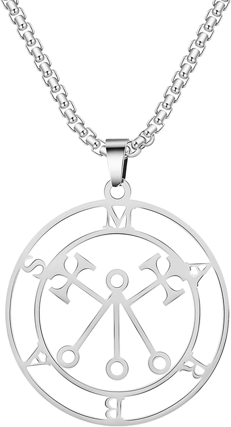 VASSAGO Marbas Necklace Satan Statement Necklace Demon Seal Barbas Necklace Stainless Steel Marbas Devil Symbol Solomon Key Jewellery