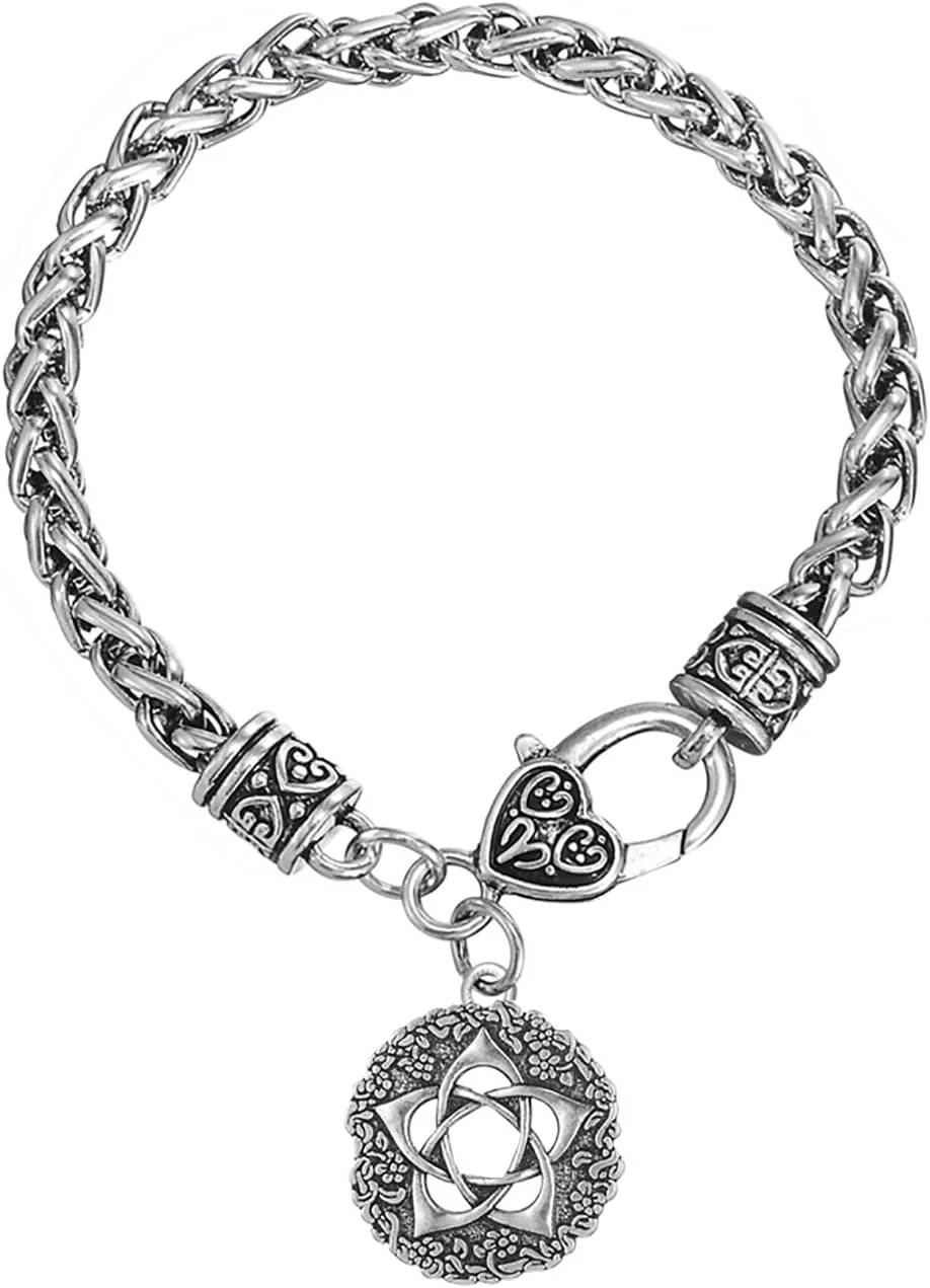VASSAGO Wicca Pentacle of Goddess a Powerful Protection Pendant Flower of Life Charm Wheat Chain Bracelet