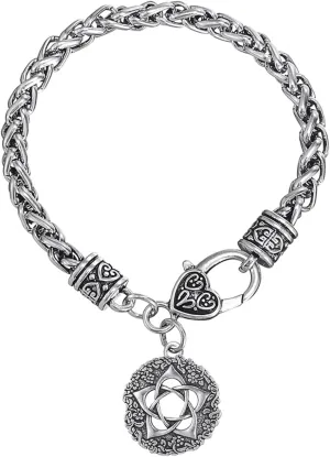 VASSAGO Wicca Pentacle of Goddess a Powerful Protection Pendant Flower of Life Charm Wheat Chain Bracelet
