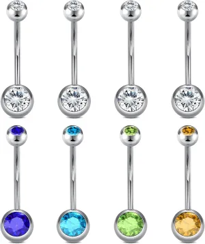 VCMART 14g Belly Button Ring Belly Button Piercing Belly Rings Surgical Steel Belly Button Rings 6mm 8mm 10mm 12mm 14mm 16mm 18mm Short Long Bar Belly Piercing Jewelry for Women