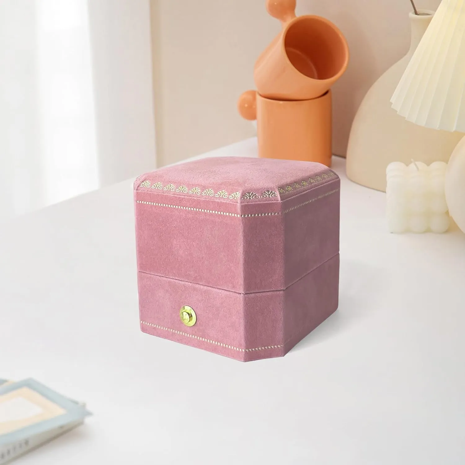 Velvet Ring Box for Proposal,Barbie Pink Ring Case for Wedding Day,Sturdy Earring Box,Jewelry Box,Engagement Box,Gift Boxes, Ideal for Brides, Valentine's Day Gift