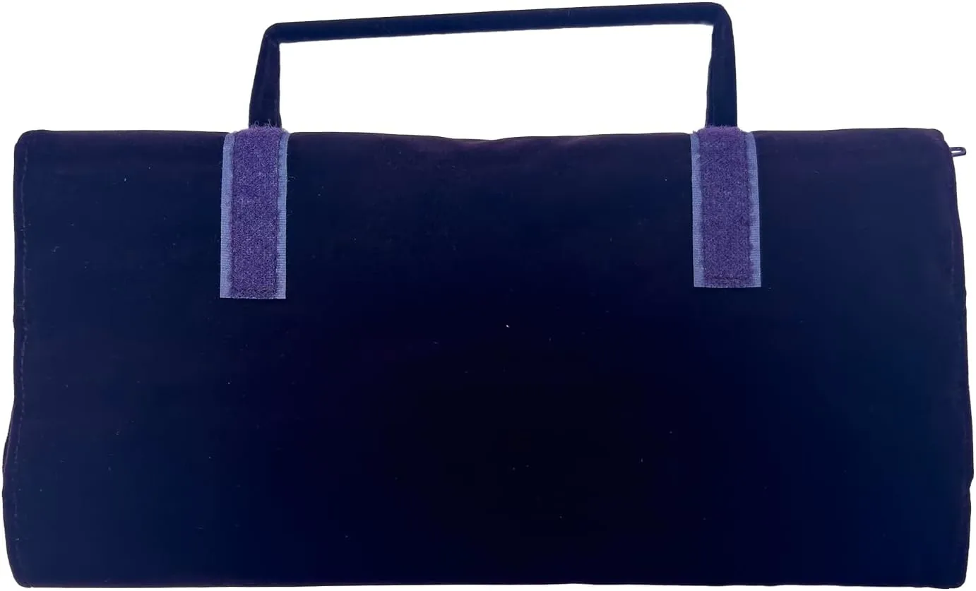 Velvet Travel Jewelry Case Roll Bag Organizer for Necklace, 9 Zipped Grids, Purple