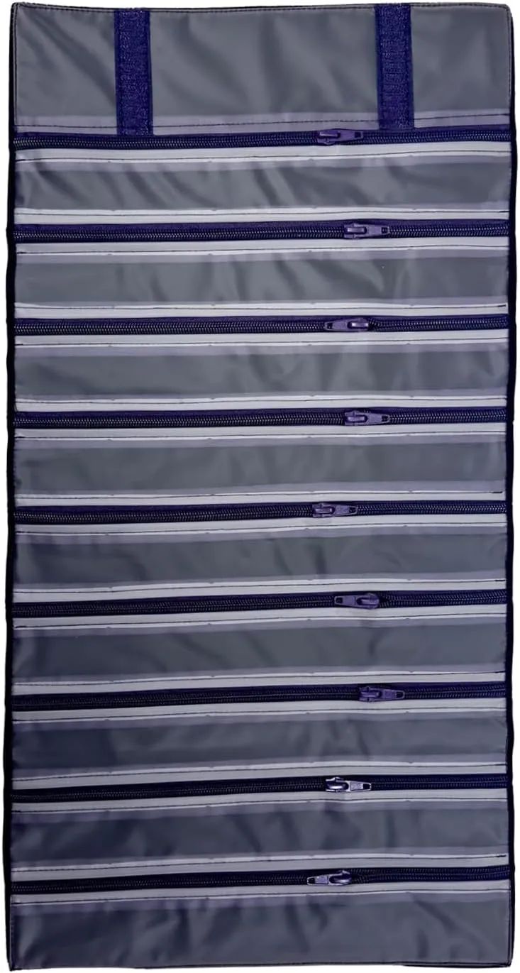 Velvet Travel Jewelry Case Roll Bag Organizer for Necklace, 9 Zipped Grids, Purple
