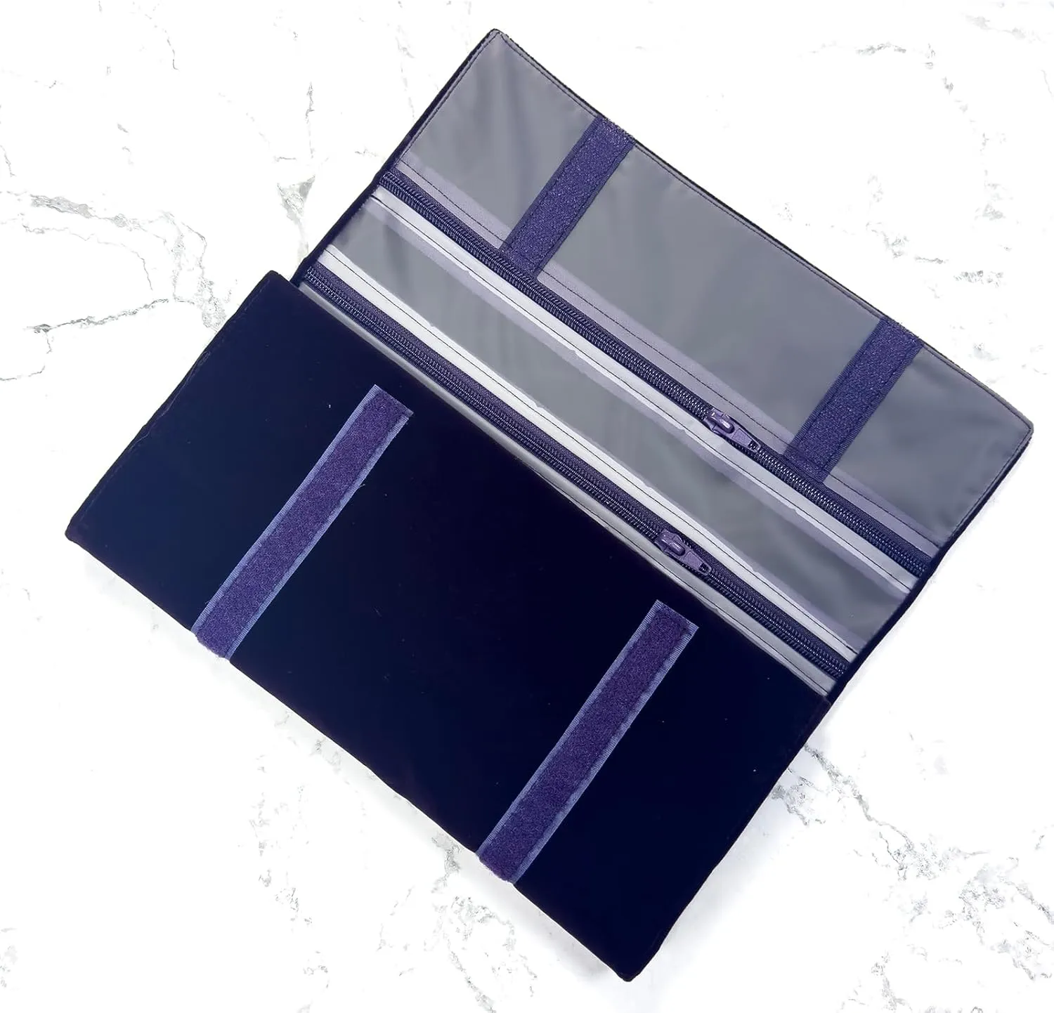 Velvet Travel Jewelry Case Roll Bag Organizer for Necklace, 9 Zipped Grids, Purple