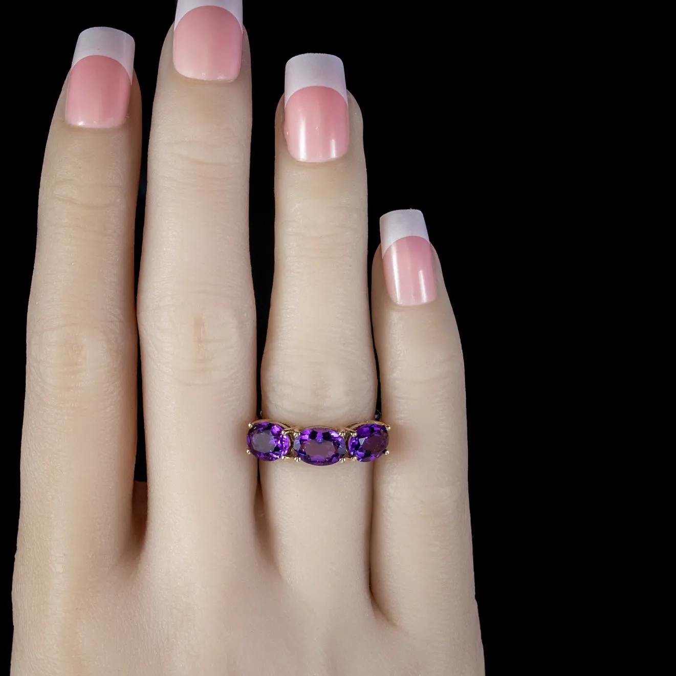 Victorian Style Amethyst Trilogy Ring 4.5ct Total