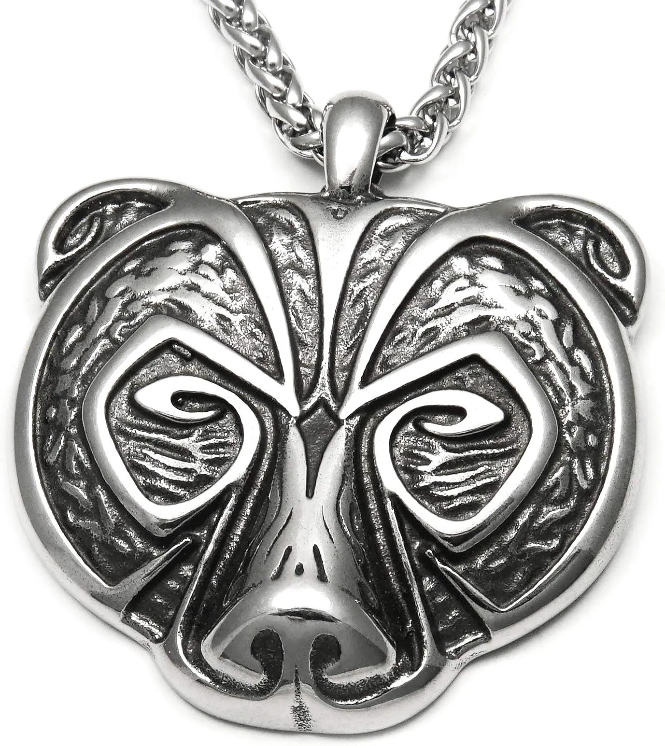 Viking Berserker Bear Head Pendant Necklace Stainless Steel Norse Viking Bear Necklace Men Women