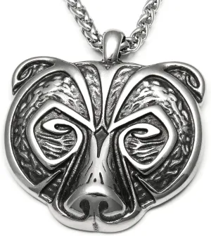 Viking Berserker Bear Head Pendant Necklace Stainless Steel Norse Viking Bear Necklace Men Women