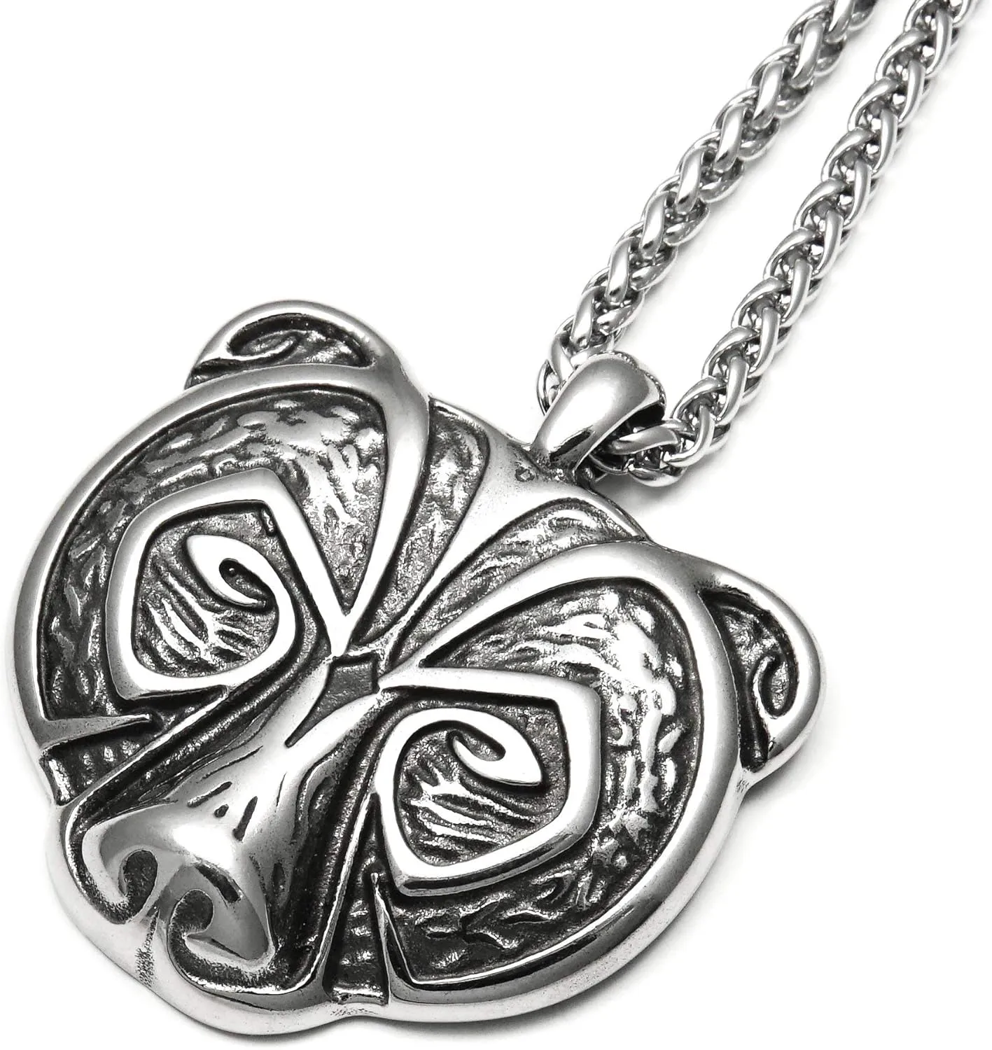 Viking Berserker Bear Head Pendant Necklace Stainless Steel Norse Viking Bear Necklace Men Women