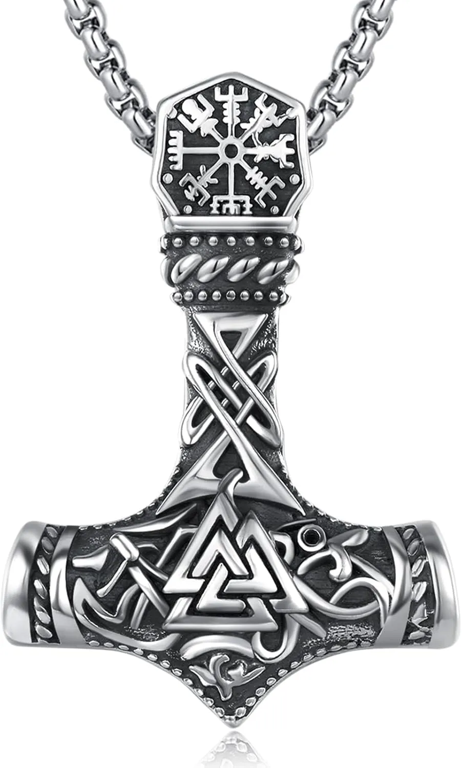 Viking Thor Hammer Necklace 925 Sterling Silver Norse Thor Hammer Pendant,Gold Black Nordic Mjolnir Amulet Necklace Jewelry for Men with 22 2 in Chain