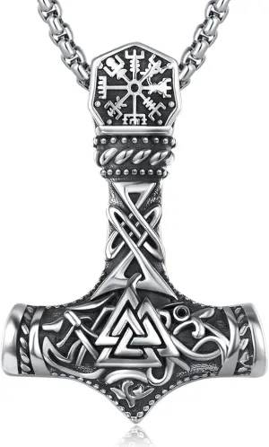 Viking Thor Hammer Necklace 925 Sterling Silver Norse Thor Hammer Pendant,Gold Black Nordic Mjolnir Amulet Necklace Jewelry for Men with 22 2 in Chain