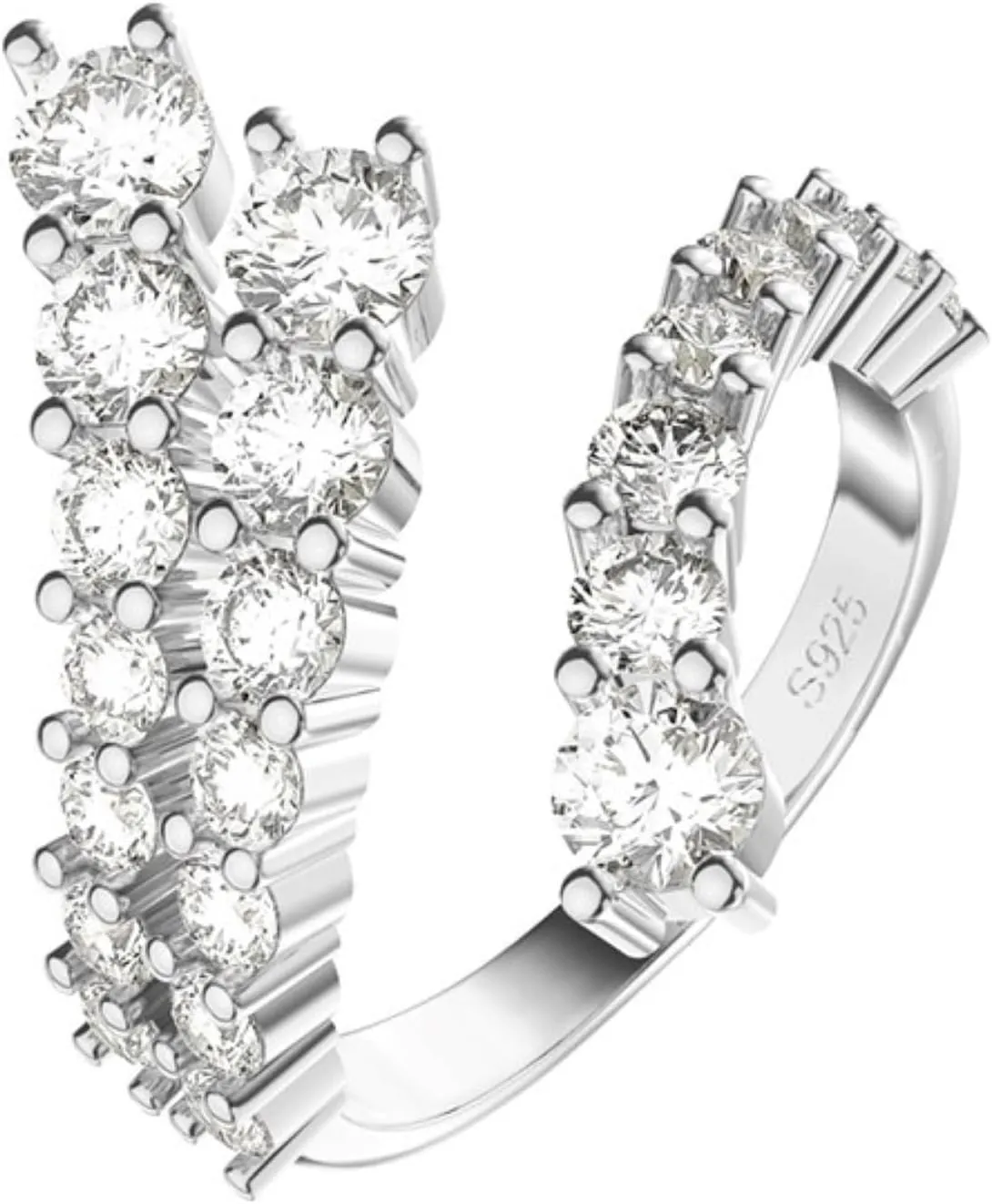 Vintage 925 Sterling Silver Double Row Promise Rings for Her, Platinum/14k Gold Plated Women's Simulated Diamond Adjustable Engagement Rings