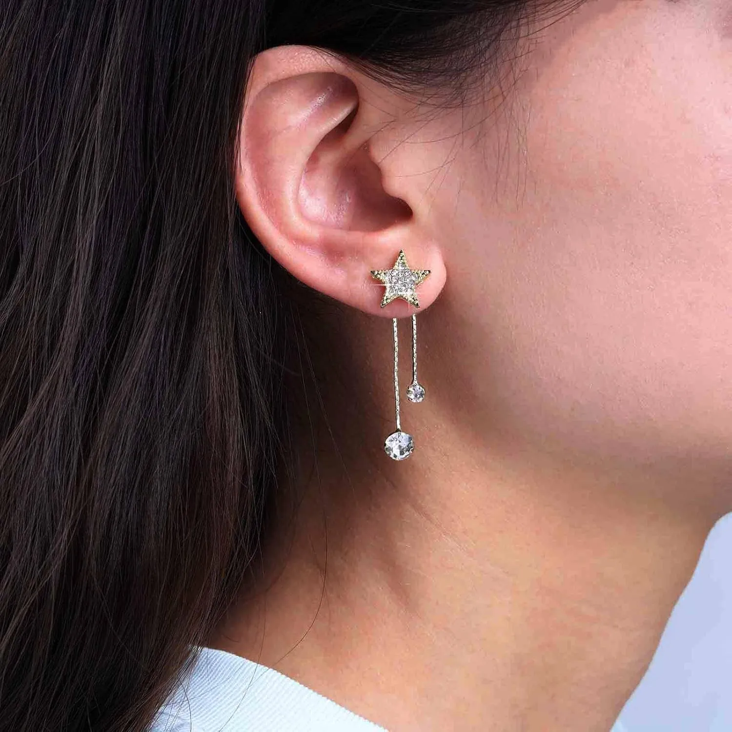 Vintage Crystal Butterfly Tassel Earrings Rhinestone Butterfly Ear Jacket Earrings Gold Long Chain CZ Drop Earrings Rhinestone Butterfly Earrings CZ Butterfly Stud Earrings Jewelry for Women