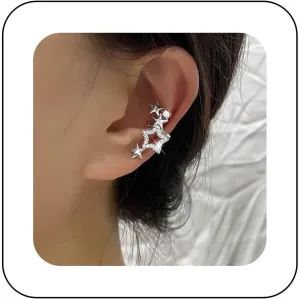 Vintage Crystal Cartilage Ear Cuff Earrings Silver CZ Star Cuff Wrap Earrings Hollow Star Ear Climber Earrings Non Piercing Star Clip Earrings Jewelry for Women