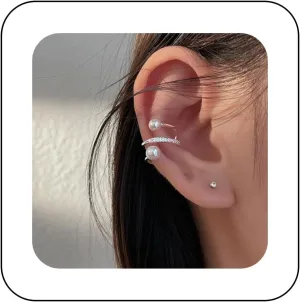 Vintage Crystal Pearl Cuff Wrap Earrings Silver Crystal Ear Cuff Earrings CZ Cuff Hoop Earrings Rhinestone Ear Climber Crawler Earrings Non Piercing Ear Clip Earrings Jewelry for Women